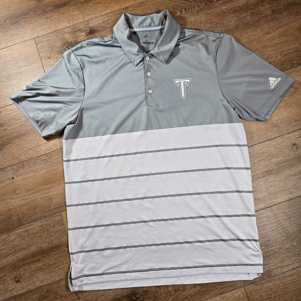 Adidas Troy Trojans Polo Shirt Mens M Gray Striped NCAA Football Golf Casual
